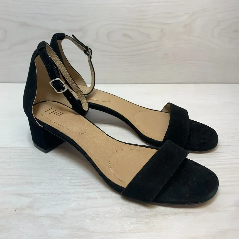 J. Jill Ariane Block Heel Sandals Women's Size‎ 9.5 Black Leather Ankle Strap